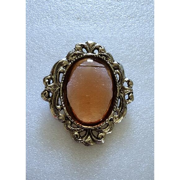 Vintage Metal Brooch w/ Pink Brooch Victorian Jewelry from Nordstrom - Picture 1 of 6